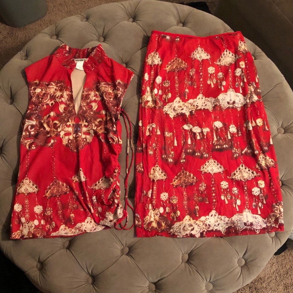 Red top and skirt combo!